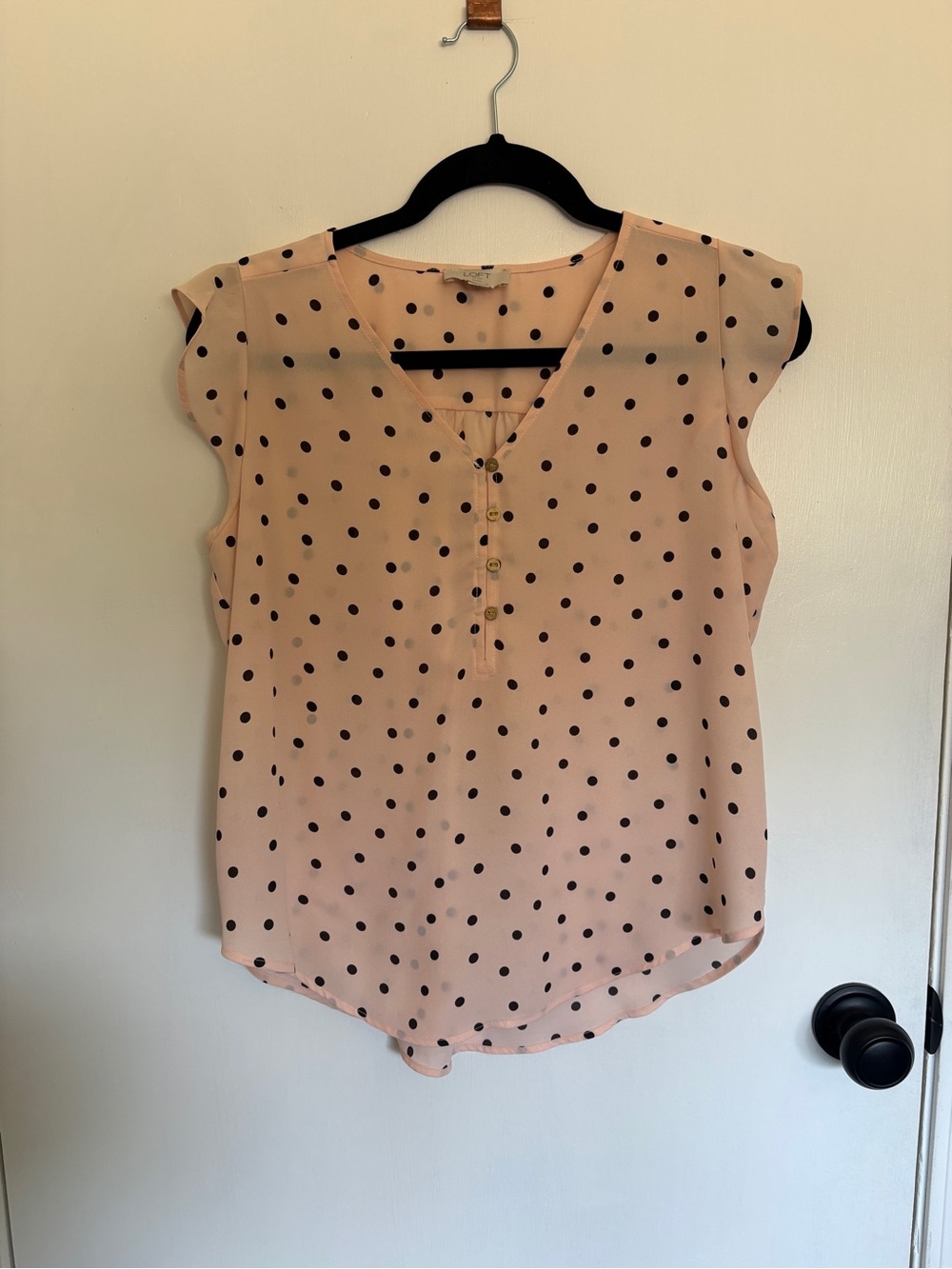 LOFT Blush Polka Dot Cap-Sleeve Blouse